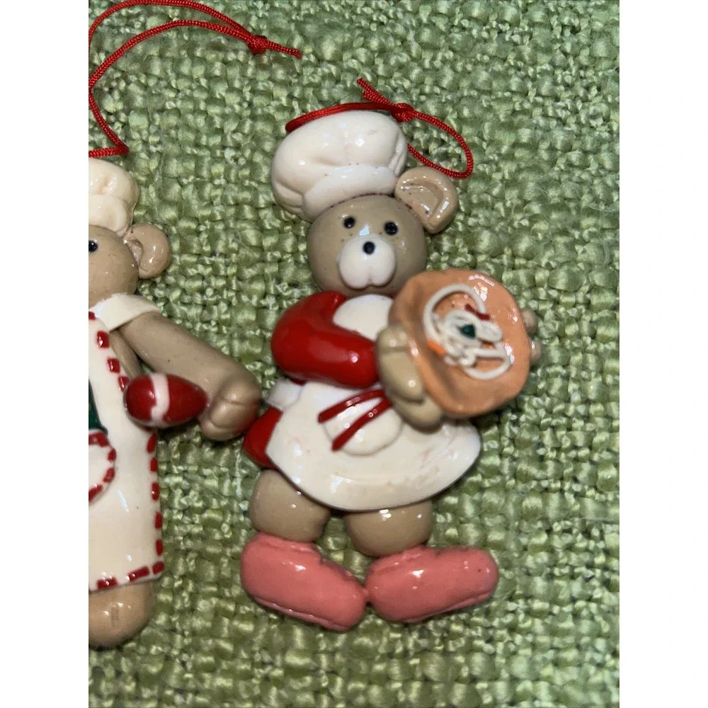 Salt dough like christmas ornament Teddy bear bakers , set of 3 , 3.5 inch  CUTE